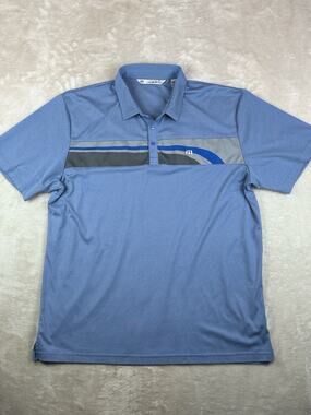 Travis Mathew Polo Shirt Men's XXL Blue Short Sleeve Golf Preppy Soft Stripe
